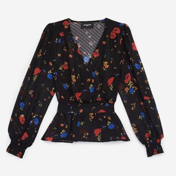 The Kooples Tops - THE KOOPLES Silk Floral & Swiss Dot Peplum 0 xs